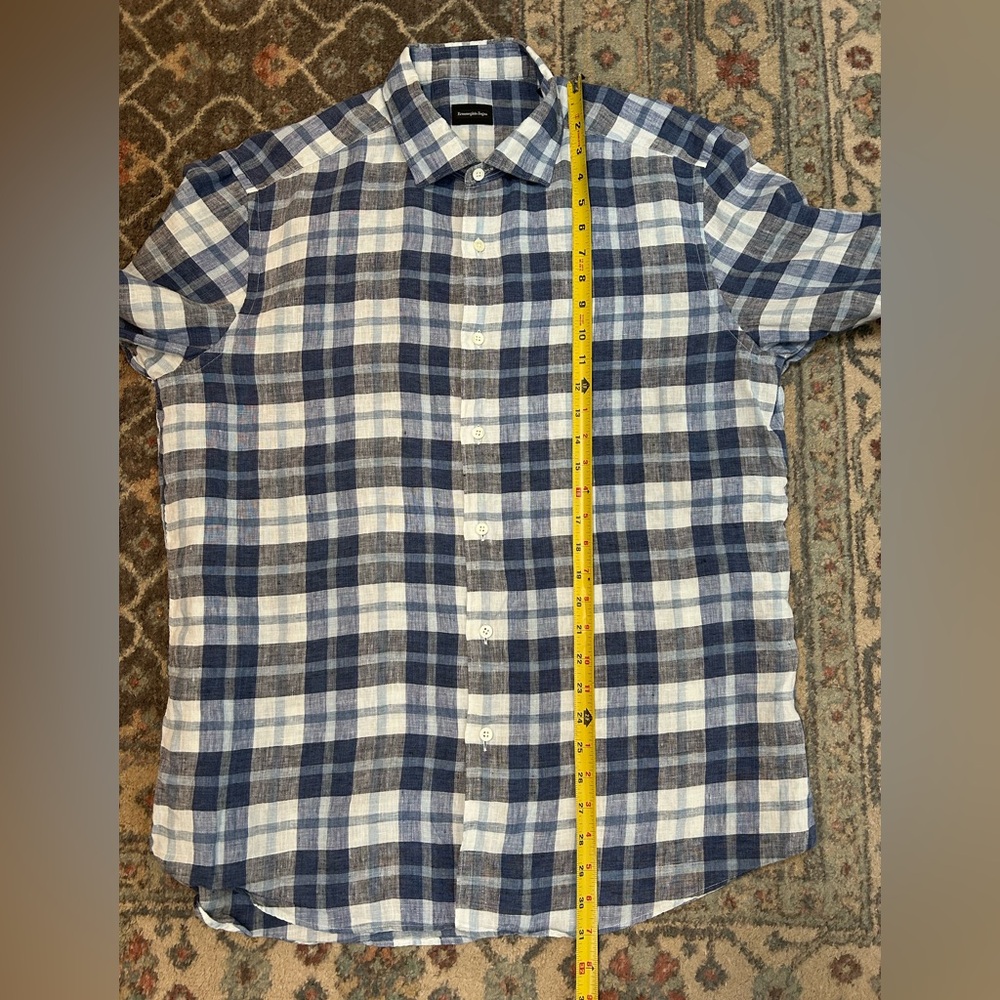 Ermenegildo Zegna Linen Blue Checkered Plaid Shirt - Picture 8 of 8